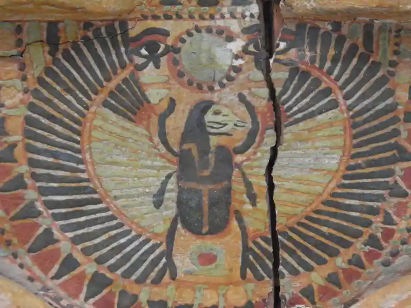 Scarab with a solar disc, wings, and udjat eye